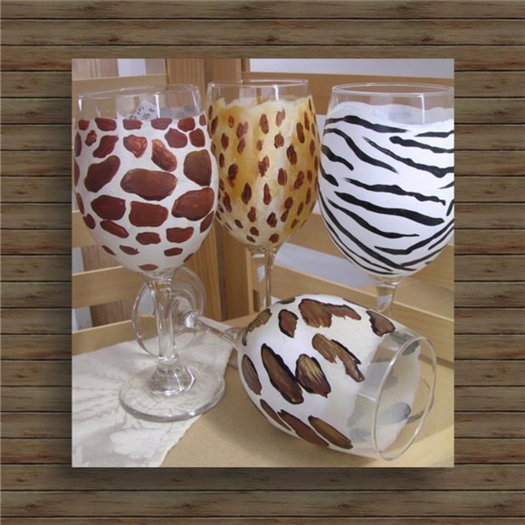 ANIMAL PRINTS hand painted drinkware - Picture 1 of 4